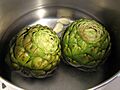 Artichokes being cooked