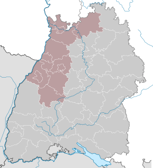 Map of Baden-Württemberg highlighting Karlsruhe