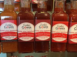 Bottles of chilli sauce produced by Estelle's Gower Goodies