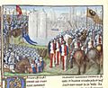 Crusaders besieging Damascus - Chronique d'Ernoul et de Bernard le Trésorier (late 15th C), f.280v - BL Royal MS 15 E I