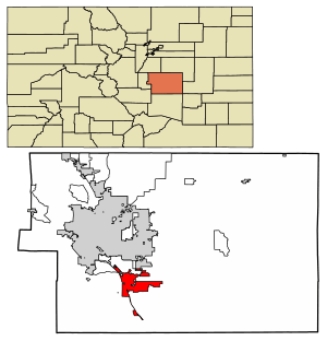 Location of the City of Fountain in El Paso County, Colorado.
