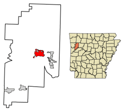 Location of Ozark in Franklin County, Arkansas.