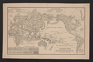 Hypothetical sketch of the monophylitic origin and of the diffusion of the 12 varieties of men from Lemuria over the earth LCCN2014649358