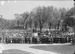 Crowd gathered around the statue during its unveiling