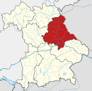 Map of Bavaria highlighting Upper Palatinate