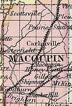 Macoupin County excerpt from 1855 Illinois county map