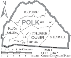 Map of Polk County North Carolina With Municipal and Township Labels