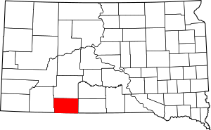 Map of South Dakota highlighting Bennett County
