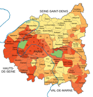 Median income of Paris and inner ring (2018) named