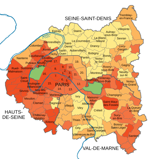 Median income of Paris and inner ring (2018) named