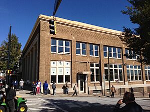 Peachtree-Pine homeless shelter, east end of north facade on Pine Street