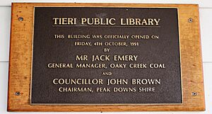 Plaque commemorating the 1991 opening of Tieri Library, 2017