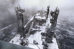 RFA Tidespring during bad weather off the UK coast MOD 45163864