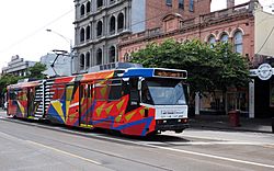 Route 1 art tram passing through Albert Park December 2020