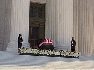 Ruth Bader Ginsburg lying in repose at the top of the steps to the United States Supreme Court