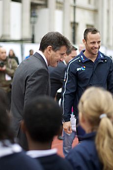 Sebastian Coe and Oscar Pistorius at International Paralympic Day, Trafalgar Square, London - 20110908