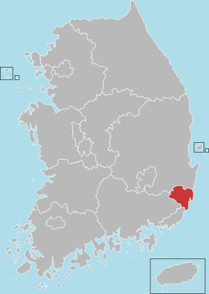 Map of South Korea with Ulsan highlighted