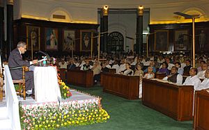 The Nobel Laureate Prof. Amartya Sen delivering the Inaugural Prof. Hiren Mukerjee Memorial Parliamentary Lecture on the theme “Demands of Social Justice”, at Parliament House, in New Delhi on August 11, 2008