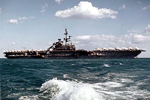 USS Franklin D. Roosevelt (CV-42) at anchor in 1976