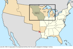 Map of the change to the United States in central North America on June 28, 1834