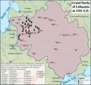1501. Roman Catholic churches within the Grand Duchy of Lithuania, where the priests must know the Lithuanian language