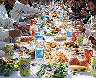 Afghan men feasting