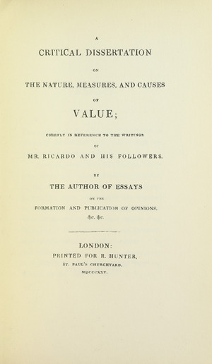 Bailey - Critical dissertation on the nature, measures, and causes of value, 1931 - 5784078