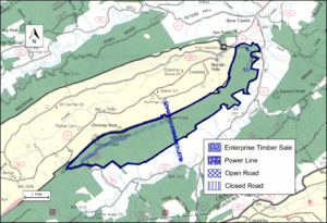 Boundary of the Sinking Creek Mountain wildarea as identified by the Wilderness Society