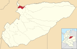 Location of the municipality and town of Sacama in the Casanare Department of Colombia.