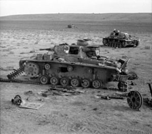 Damaged Panzer IIIs near Belhamded1 1941