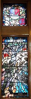 Dieppe Dawn 19 August 1942 stained glass Currie Hall.JPG