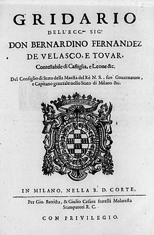 Fernández de Velasco y Tobar, Bernardino – Gridario dell'eccellentissimo signor don Bernardino Fernandez de Velasco, 1647 – BEIC 15109449