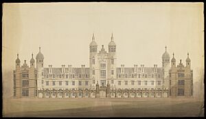 First design drawing by William Playfair of front elevation of Donaldson's Hospital, West Coates, Edinburgh