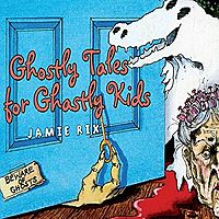 Front cover of the children's book: 50% of a head of an elderly woman wearing hair rollers is in the far right next to blood on the floor and in front of a ghost that looks like an alligator, which is peering out from behind a blue door with a hand holding a key coming out from under it, and a tiny sign that says "Beware of Ghosts" stuck on the bottom of the left side of the door. Above the hand and the sign is the book title and the author's name.