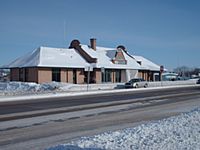 Historic Detroit Lakes Amtrak Depot in winter