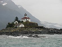 Lighthouse on Eldred Rock island.