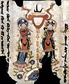 Manichaean miniature image depicting two female musicians, from a Sogdian-language text