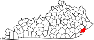 Map of Kentucky highlighting Letcher County