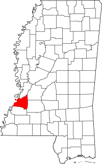 Map of Mississippi highlighting Claiborne County