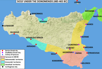 Map of Sicily under the Deinomenids (485-465 BC)