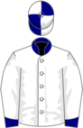 White, navy blue collar and cuffs, quartered cap