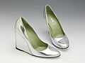 Pair of shoes, silver leather wedges, Prada, Italy, 2005