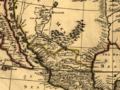 Philip Lea, North America divided into its three principal parts, 1685, detail including “Rio Escondado” flowing from the north, in “New Mexico,” southeast to the Gulf of Mexico