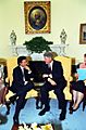 Photograph of President William J. Clinton Meeting with President Carlos Menem of Argentina in the Oval Office, 06-29-1993 (6175659541)