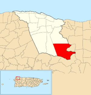 Location of Planas within the municipality of Isabela shown in red