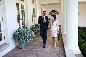 President Barack Obama walks along the Colonnade of the White House with newly-elected Rep. Kathy Hochul, D-N.Y