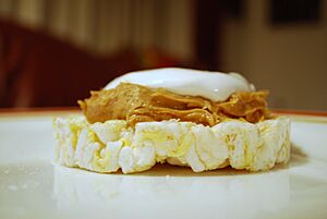 Rice cracker, peanut butter, and marshmallow fluff