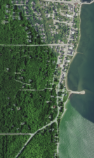 Aerial view of the southern and central community of Baileys Harbor and vicinity in Door County, Wisconsin 2020 (cropped)
