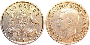 Australian 1951 sixpence