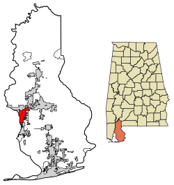 Location of Daphne in Baldwin County, Alabama.